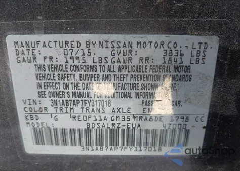 2015 Nissan Sentra Sr from USA, damaged, VIN 3N1AB7AP7FY317018
